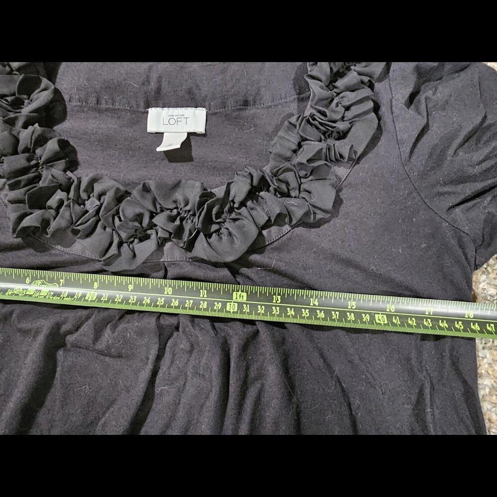 Ann Taylor LOFT Black Modal Short Sleeve Ruffled Neck Top M - Picture 6 of 8